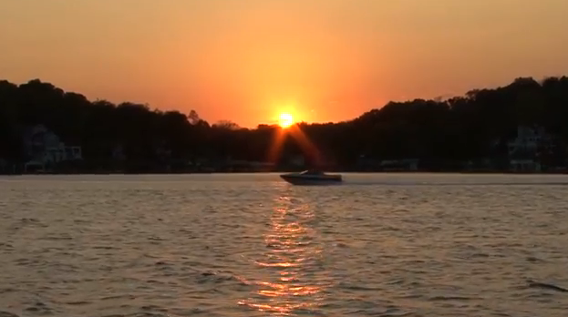 Apple Valley Lake Sunset Boat by Sam Miller